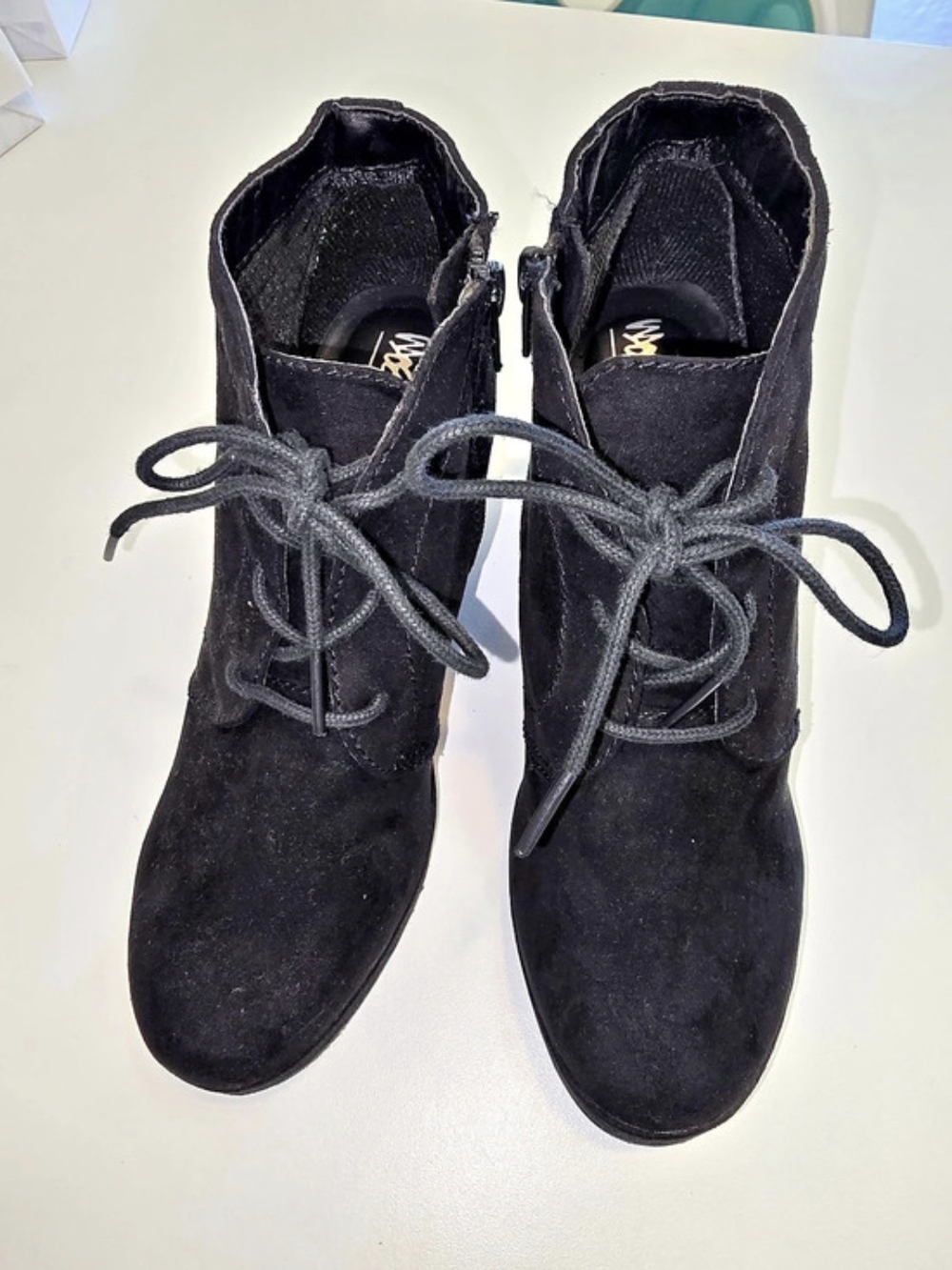 Mossimo Black Lace-Up Ankle Booties Side Zip Wedge 7.5